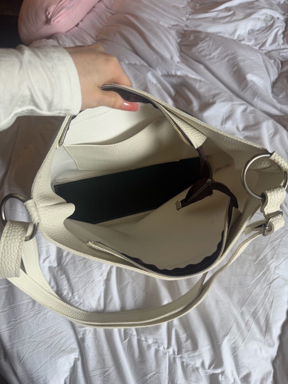 The Ahn Premium New York Cream White Pebbled Leather Hobo Bag - Picture 7 of 7